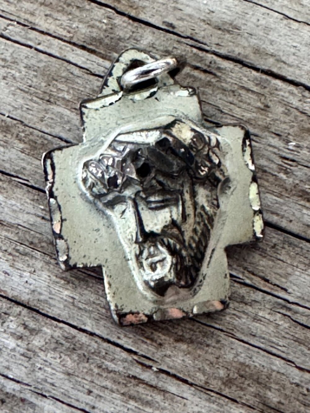 Theda Sterling Silver Jesus Christ Cross Pendant Crown of Thorns Raised Relief